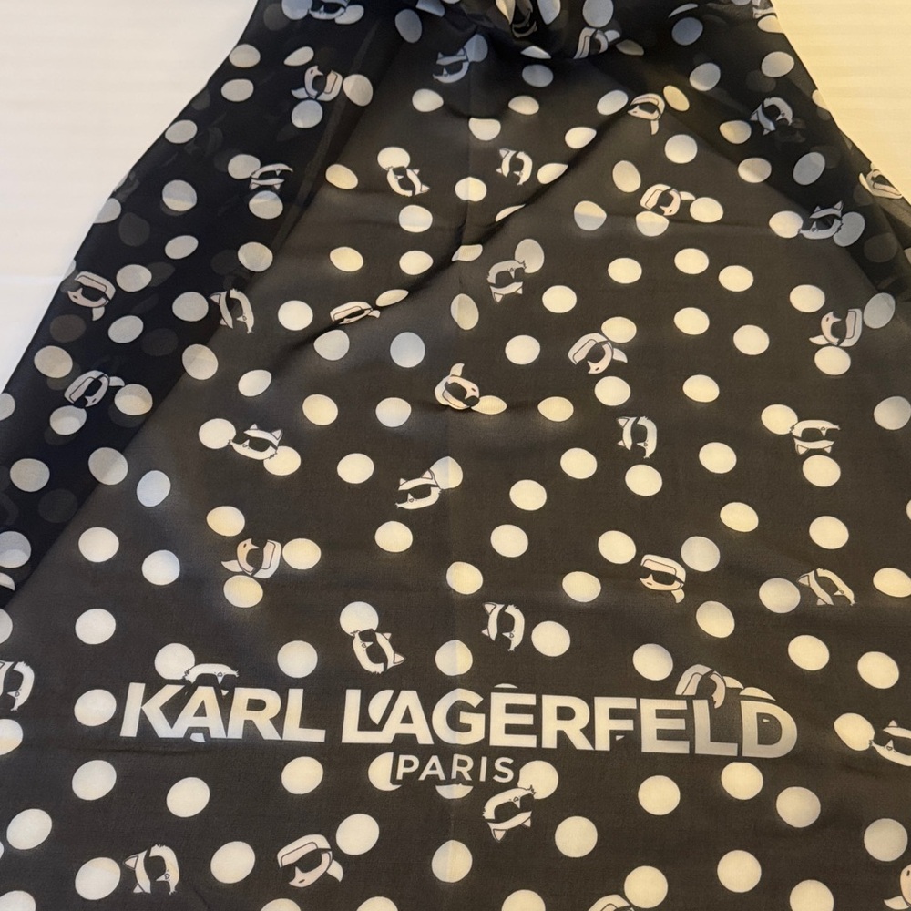 Karl Lagerfeld Black Scarf with White Dots - Picture 5 of 9